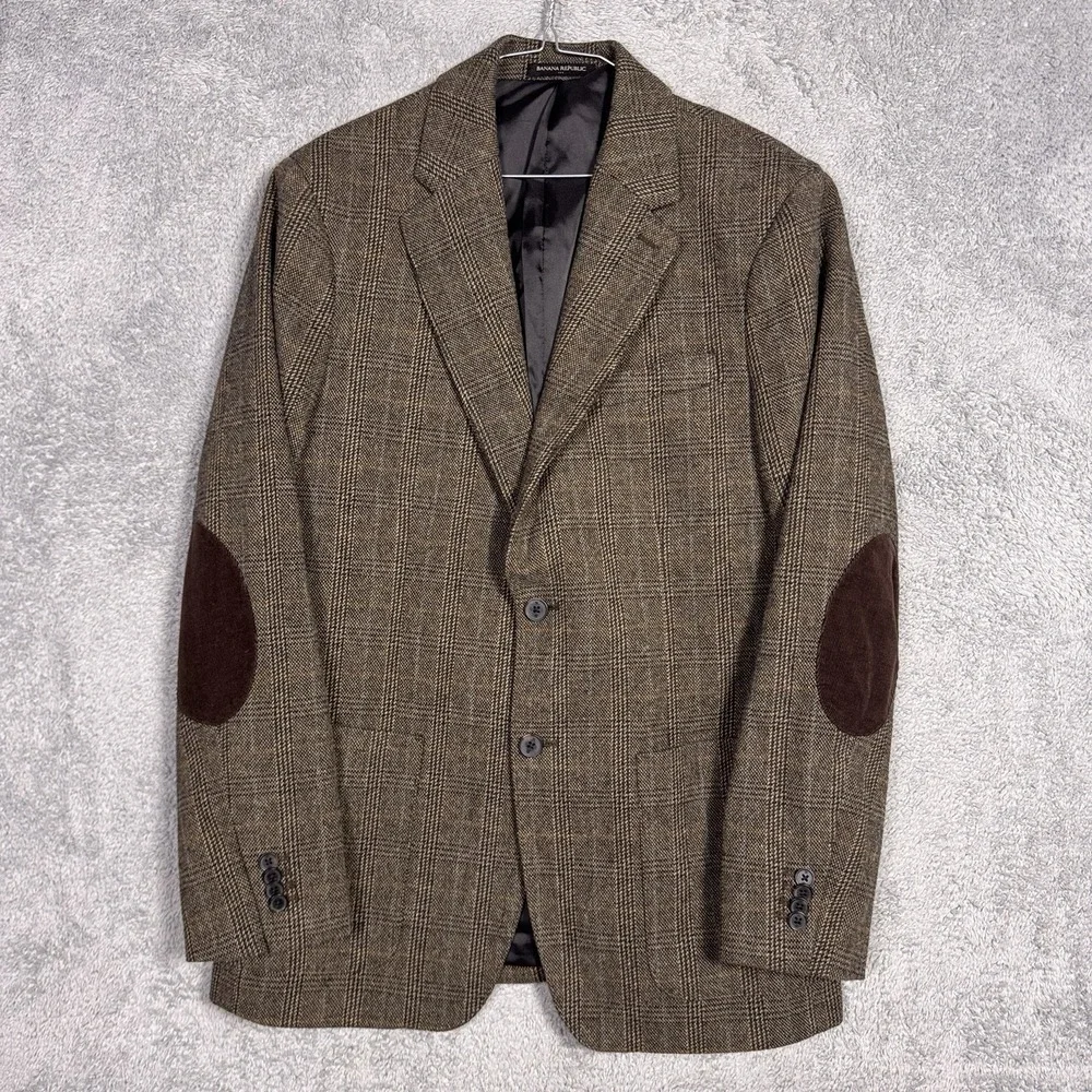 Banana Republic Blazer Men 42L Donegal Glen Wool Elbow Patch Sport Coat Academia